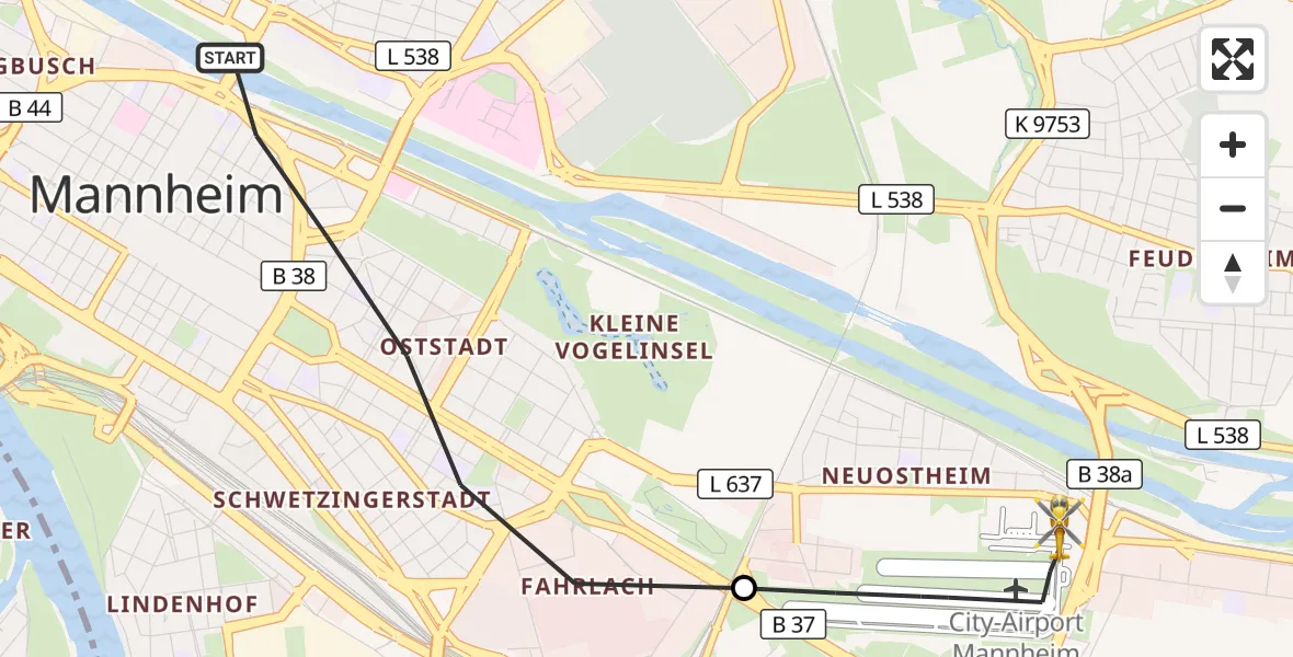 Flugroute Rettungshubschrauber Mannheim - Mannheim-City Flughafen, 25 September 2026, 16:58