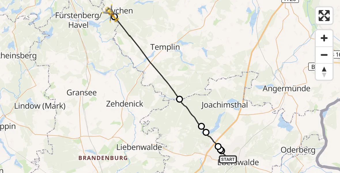Flugroute Rettungshubschrauber Eberswalde - Lychen, 25 September 2026, 16:58