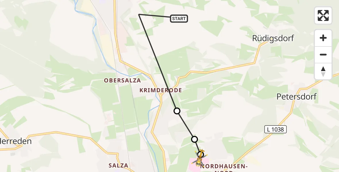 Flugroute Rettungshubschrauber Harztor - Südharz Hospital Nordhausen, 25 September 2026, 17:09