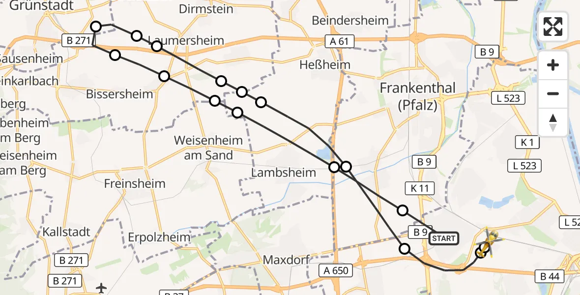 Flugroute Rettungshubschrauber Ludwigshafen am Rhein - Ludwigshafen Accident Hospital, 25 September 2026, 17:12