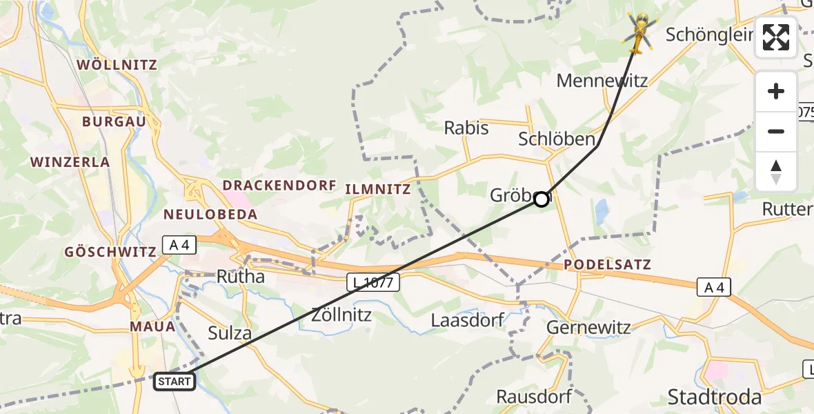 Flugroute Rettungshubschrauber Rothenstein - Schlöben, 25 September 2026, 17:14
