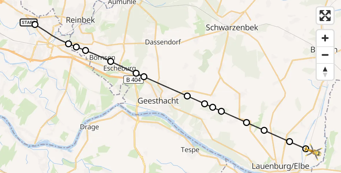 Flugroute Rettungshubschrauber Christoph Hansa ADAC Hubschrauberlandeplatz - Lanze, 25 September 2026, 17:20