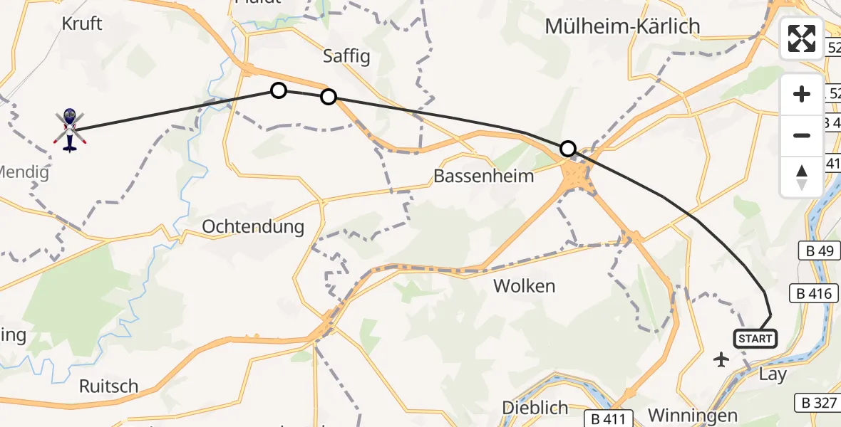 Flugroute Polizeihubschrauber Koblenz - Kruft, 25 September 2026, 17:24