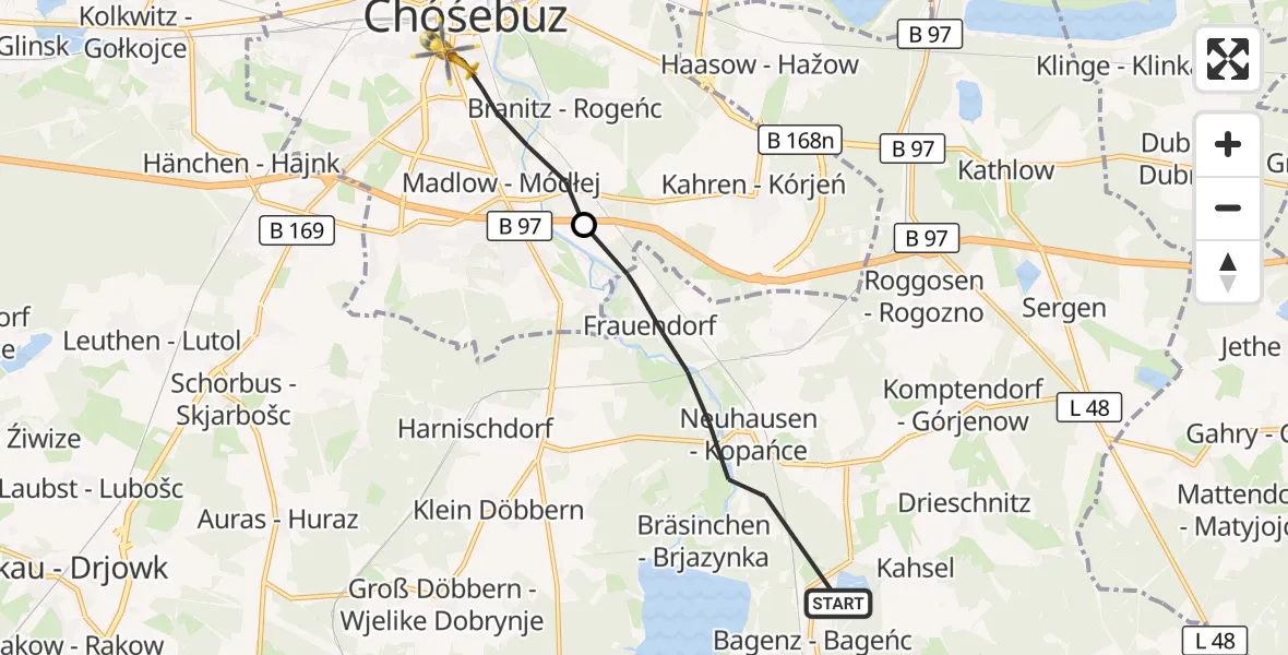 Flugroute Rettungshubschrauber Neuhausen/Spree - Cottbus, 25 September 2026, 17:24