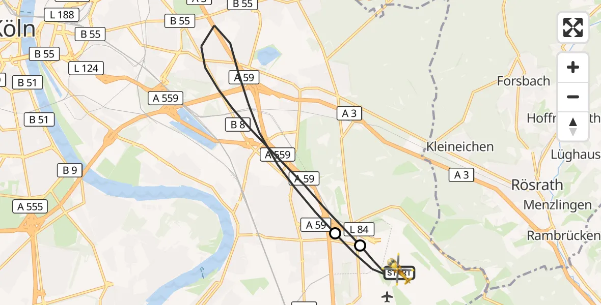 Flugroute Rettungshubschrauber Köln Bonn Flughafen - Köln Bonn Flughafen, 25 September 2026, 17:26