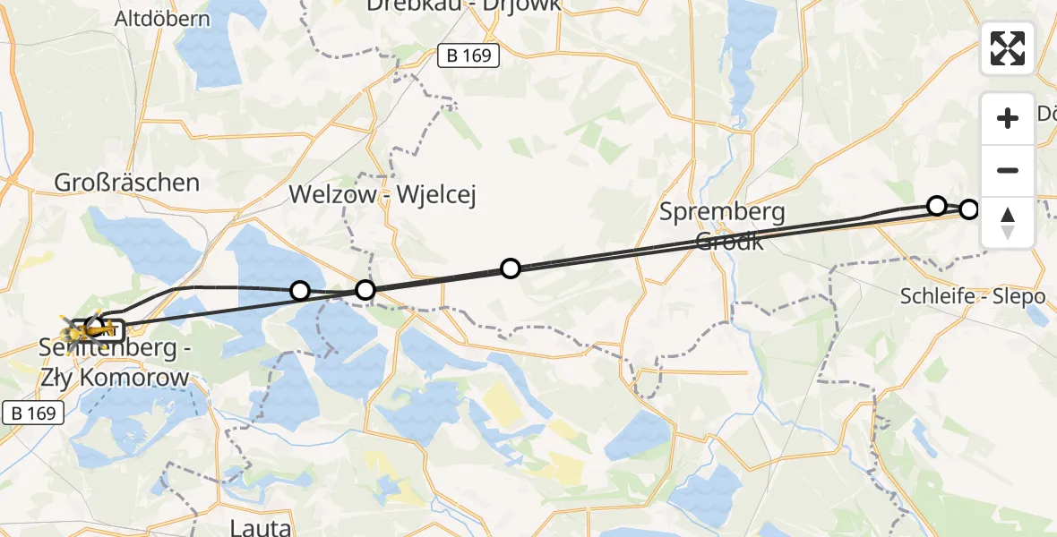 Flugroute Ambulanzhubschrauber ADAC Luftrettungsstation Senftenberg Hubschrauberlandeplatz - ADAC Luftrettungsstation Senftenberg Hubschrauberlandeplatz, 25 September 2026, 17:30