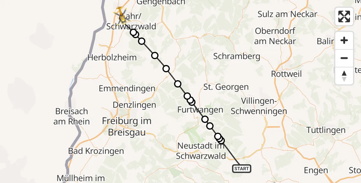 Flugroute Rettungshubschrauber Löffingen - Lahr Flughafen, 25 September 2026, 18:11