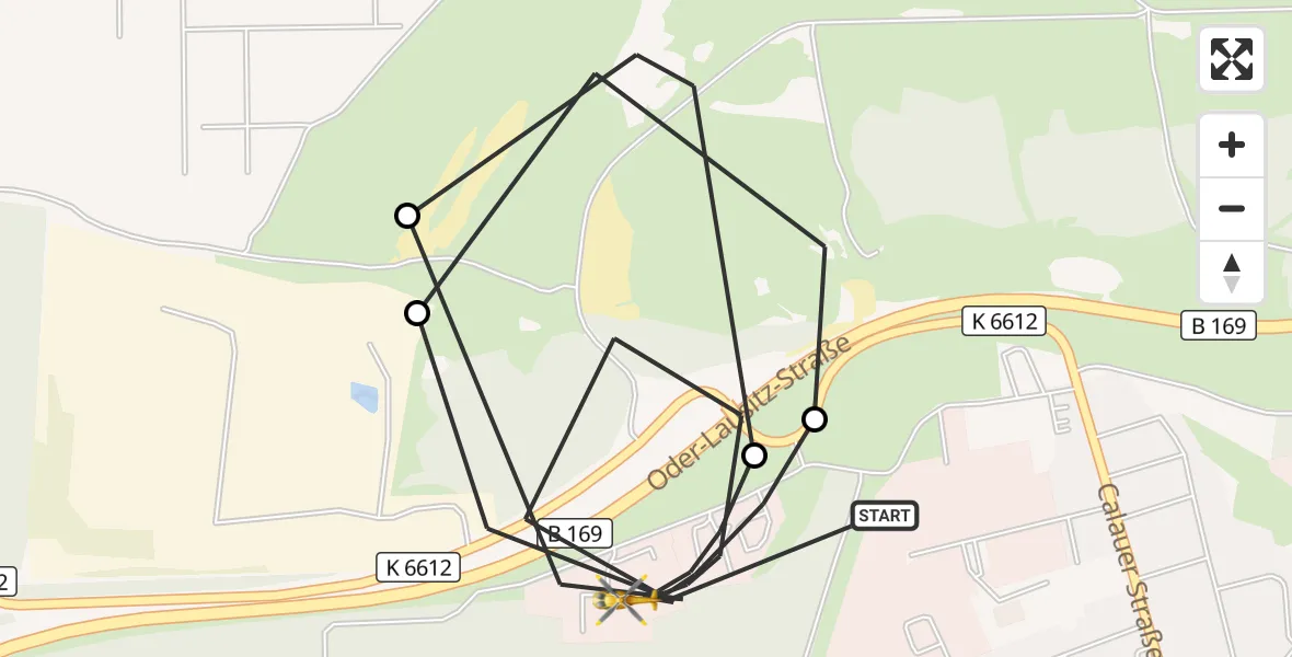 Flugroute Ambulanzhubschrauber ADAC Luftrettungsstation Senftenberg Hubschrauberlandeplatz - ADAC Luftrettungsstation Senftenberg Hubschrauberlandeplatz, 25 September 2026, 18:21