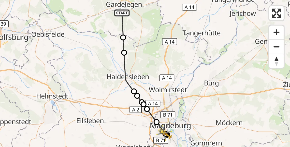 Flugroute Rettungshubschrauber Gardelegen - Magdeburg, 25 September 2026, 19:21