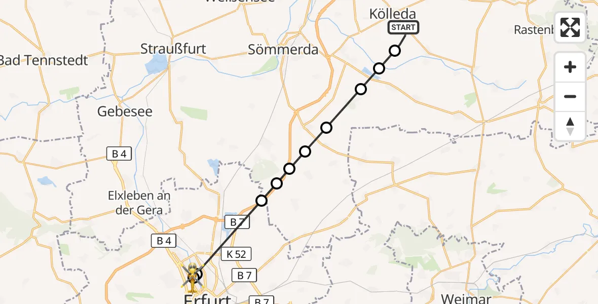 Flugroute Ambulanzhubschrauber Kölleda - Helios Clinic Erfurt, 25 September 2026, 19:40