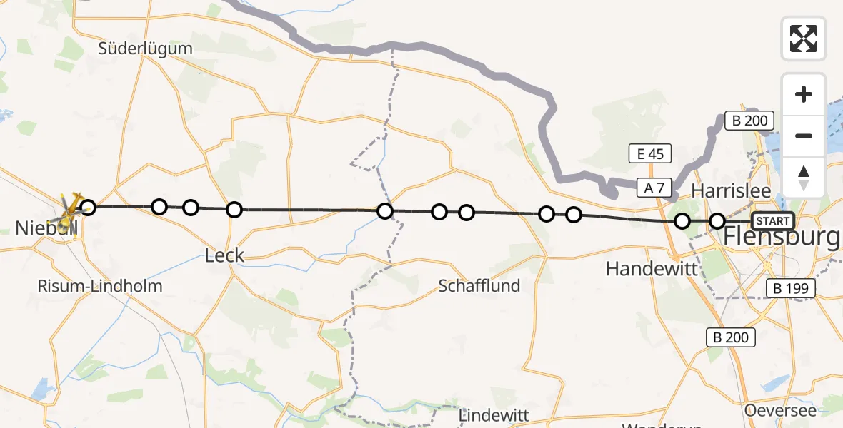 Flugroute Ambulanzhubschrauber Flensburg - Niebüll, 25 September 2026, 19:43