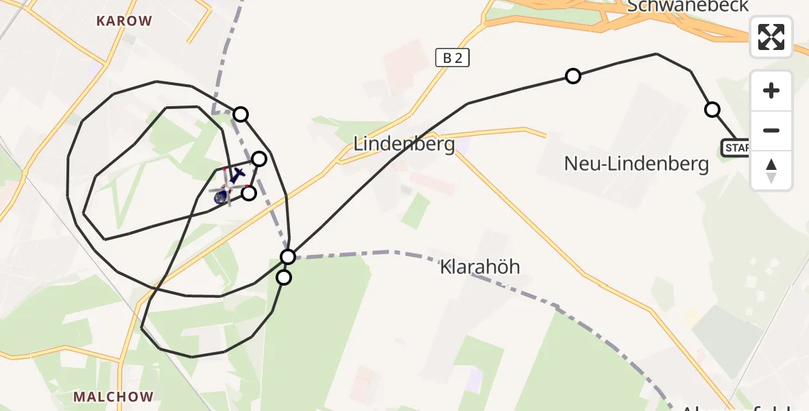 Flugroute Polizeihubschrauber Ahrensfelde Hubschrauberlandeplatz - Berlin, 25 September 2026, 19:47