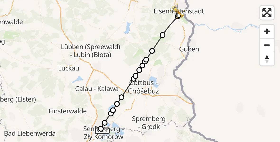 Flugroute Ambulanzhubschrauber ADAC Luftrettungsstation Senftenberg Hubschrauberlandeplatz - Eisenhüttenstadt, 25 September 2026, 20:05