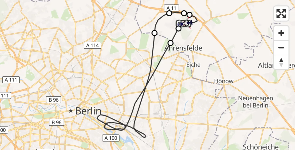 Flugroute Polizeihubschrauber Ahrensfelde Hubschrauberlandeplatz - Ahrensfelde Hubschrauberlandeplatz, 25 September 2026, 20:50
