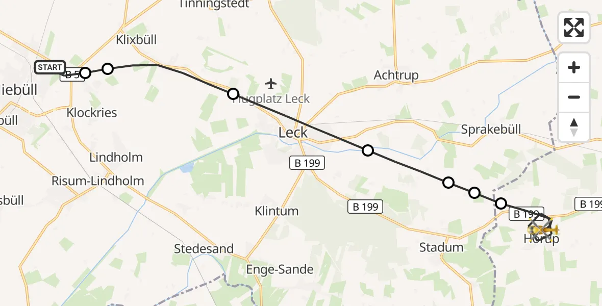 Flugroute Ambulanzhubschrauber Niebüll - Hörup, 25 September 2026, 23:07