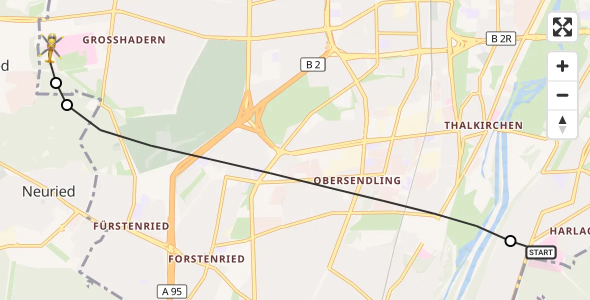 Flugroute Rettungshubschrauber ADAC Air Rescue Center Hubschrauberlandeplatz (Christoph 1) - DRF Air Rescue München Hubschrauberlandeplatz, 25 September 2026, 23:25