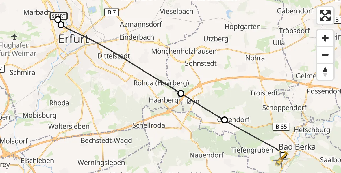 Flugroute Ambulanzhubschrauber Helios Clinic Erfurt - Bad Berka Central Hospital, 25 September 2026, 23:41