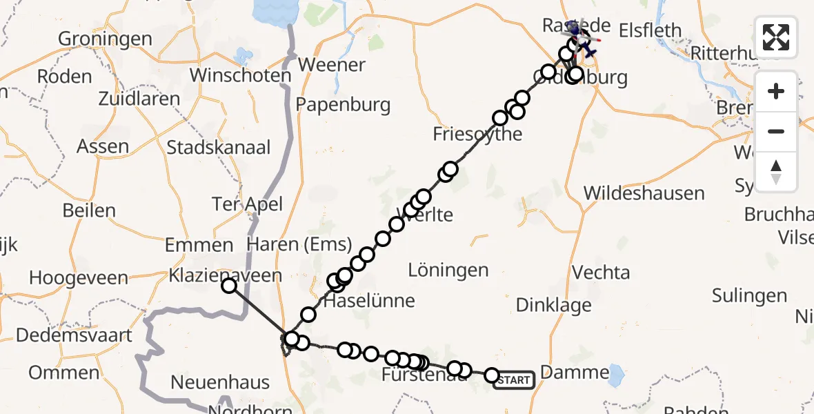 Flugroute Polizeihubschrauber Alfhausen - Oldenburg Police Hubschrauberlandeplatz, 25 September 2026, 23:50