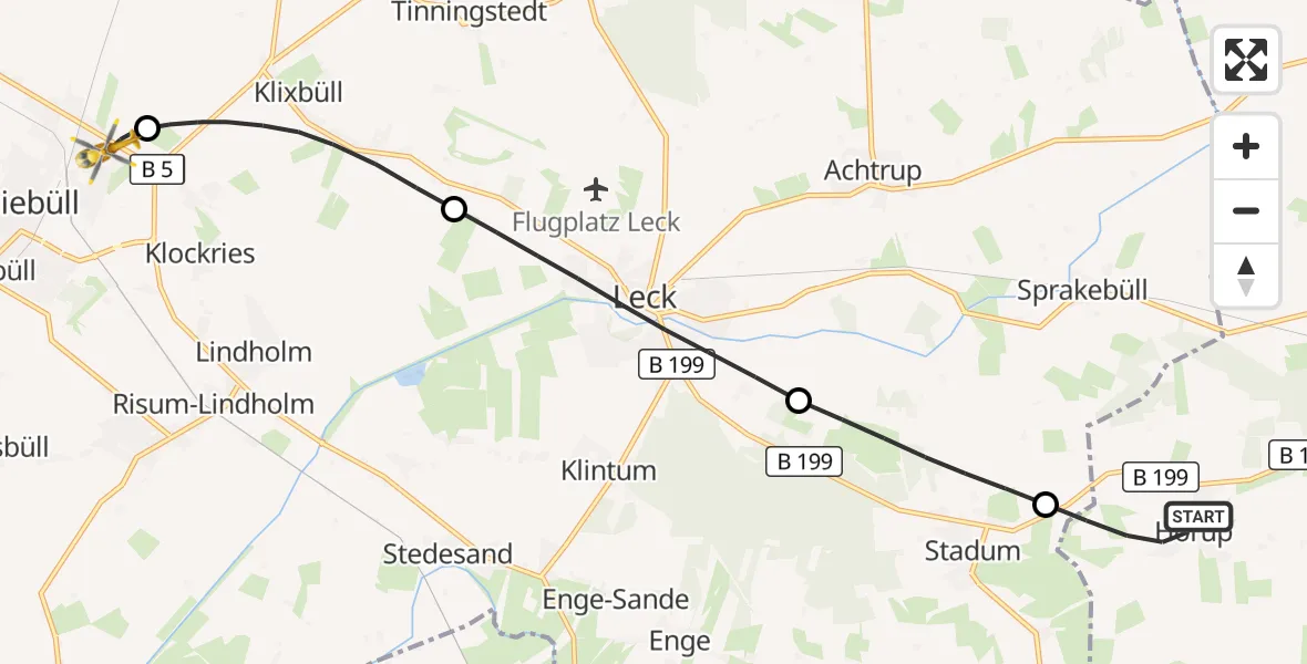 Flugroute Ambulanzhubschrauber Hörup - Niebüll, 25 September 2026, 23:58