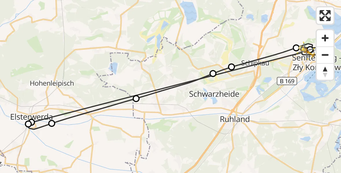 Flugroute Ambulanzhubschrauber ADAC Luftrettungsstation Senftenberg Hubschrauberlandeplatz - ADAC Luftrettungsstation Senftenberg Hubschrauberlandeplatz, 26 September 2026, 03:00