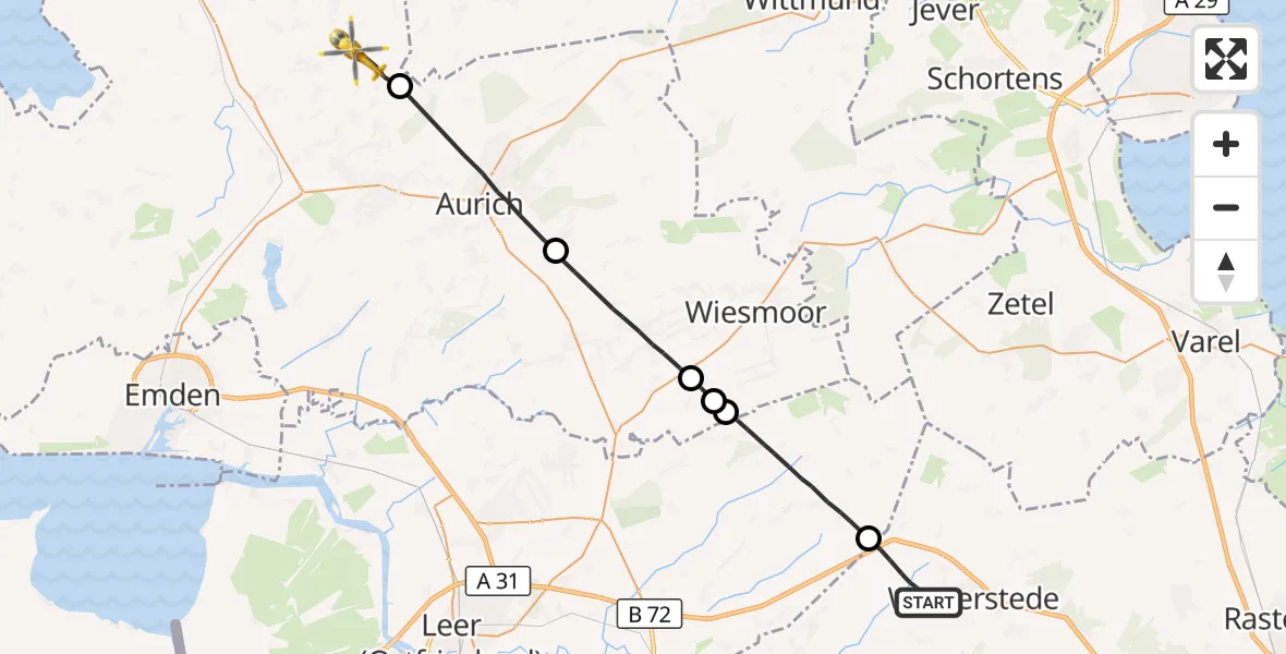 Flugroute Ambulanzhubschrauber Westerstede - Großheide, 26 September 2026, 04:54