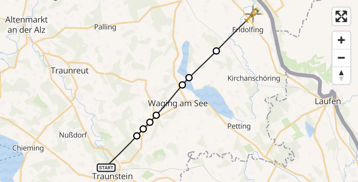 Flugroute Rettungshubschrauber Traunstein - Fridolfing, 26 September 2026, 05:03