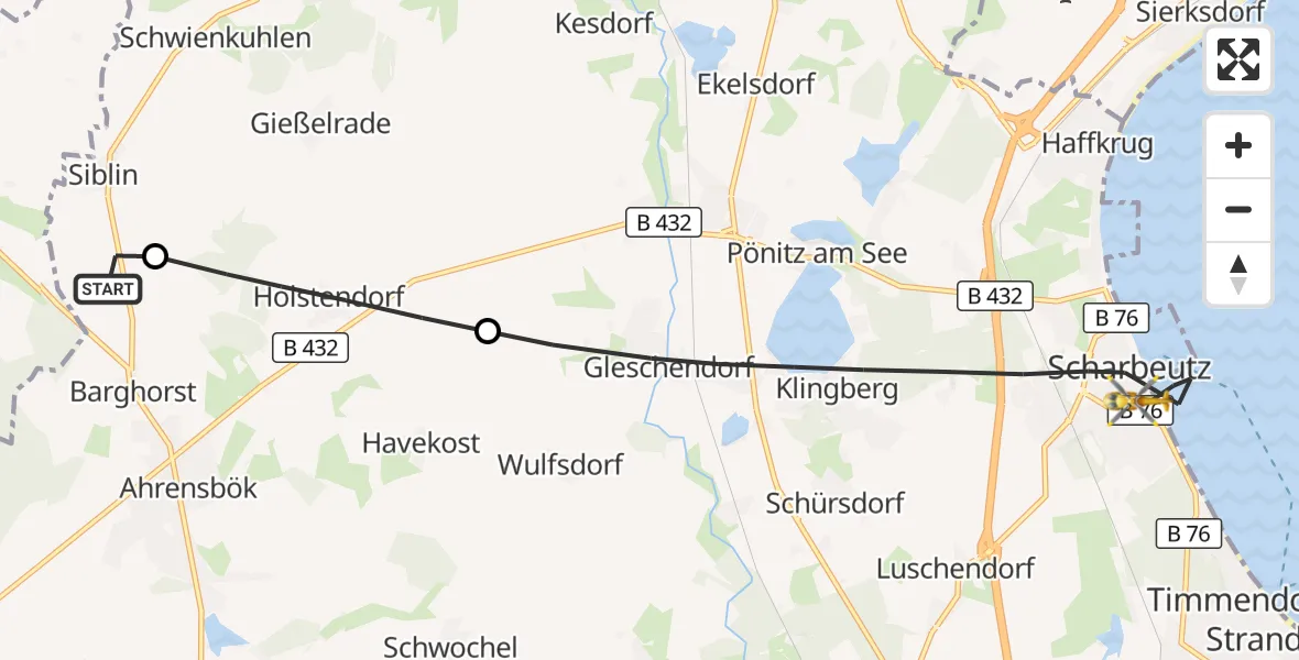 Flugroute Rettungshubschrauber Christoph 12 Luftrettungszentrum - Scharbeutz, 26 September 2026, 05:51