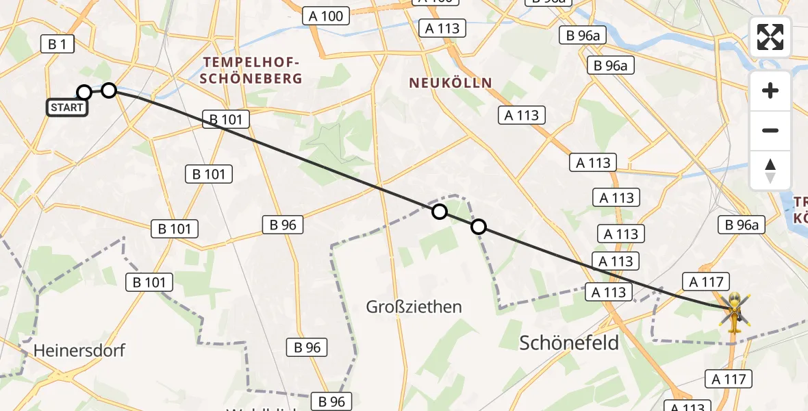 Flugroute Rettungshubschrauber Charité Clinic Benjamin Franklin Campus - Berlin, 26 September 2026, 05:57