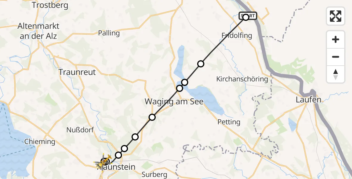 Flugroute Rettungshubschrauber Riedersbach - Traunstein Hospital, 26 September 2026, 06:00