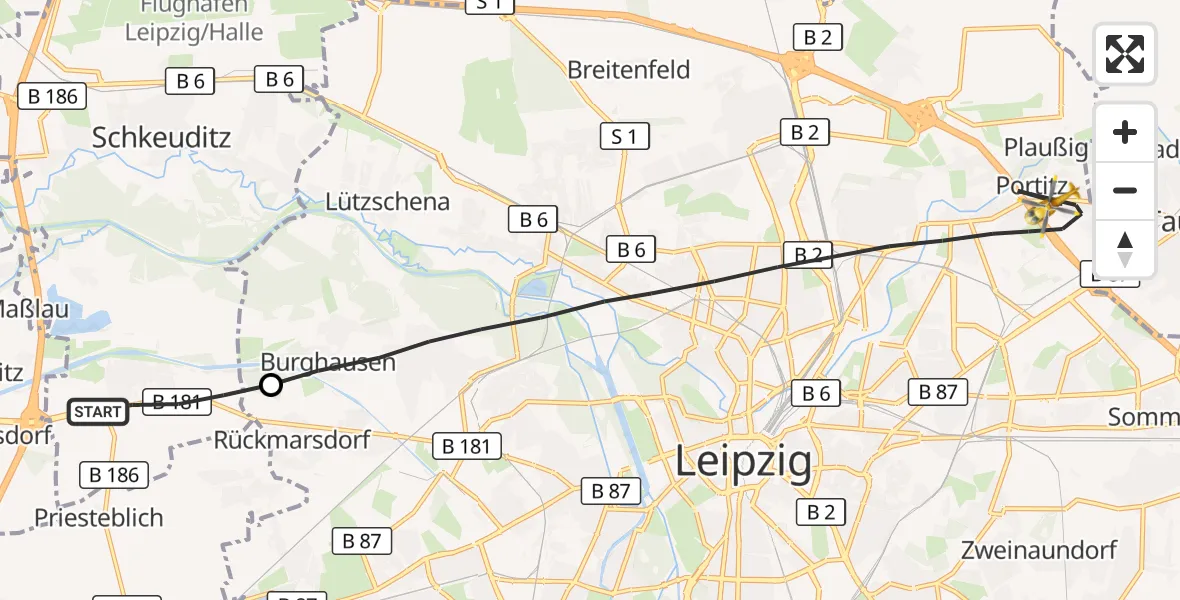 Flugroute Rettungshubschrauber Schkeuditz - Leipzig, 26 September 2026, 06:02