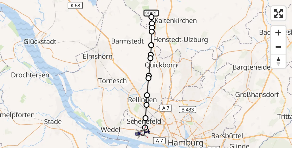 Flugroute Polizeihubschrauber Lentföhrden - Hamburg, 26 September 2026, 06:04