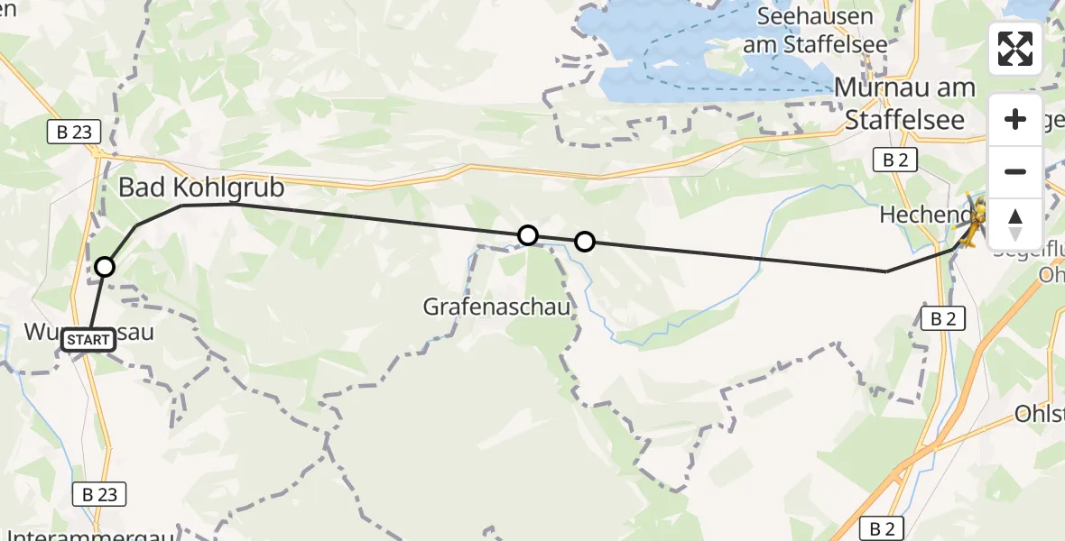 Flugroute Rettungshubschrauber Saulgrub - Murnau a.Staffelsee, 26 September 2026, 06:31