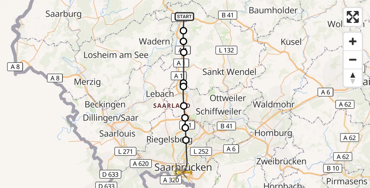 Flugroute Rettungshubschrauber Nonnweiler - Saarbrücken, 26 September 2026, 06:39