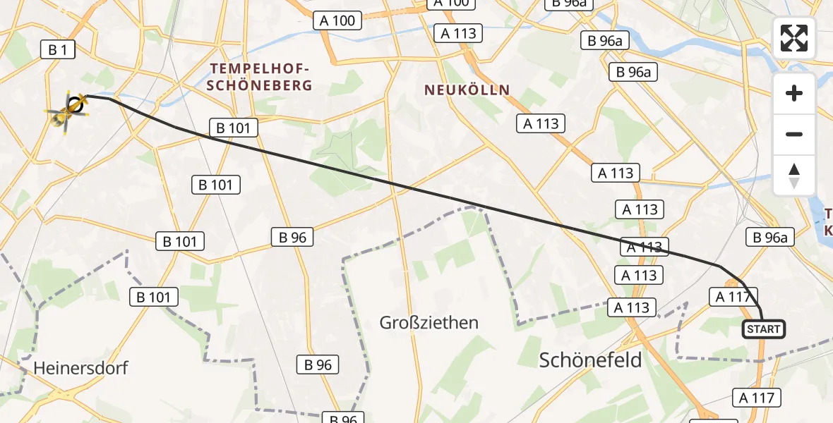 Flugroute Rettungshubschrauber Berlin - Charité Clinic Benjamin Franklin Campus, 26 September 2026, 06:40