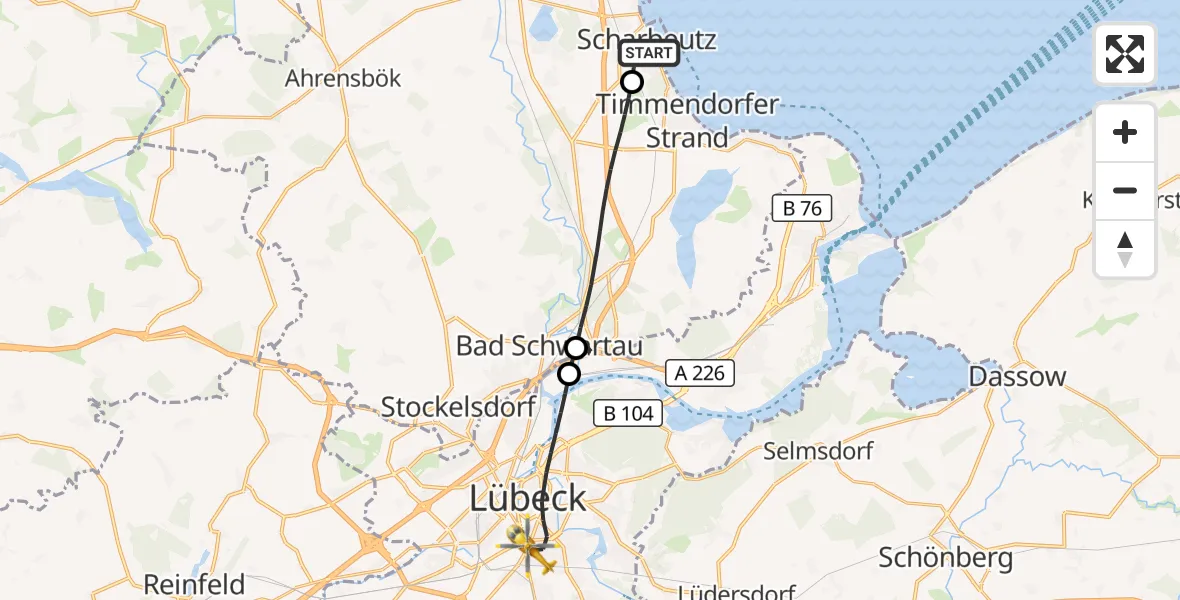 Flugroute Rettungshubschrauber Scharbeutz - Lübeck, 26 September 2026, 06:51