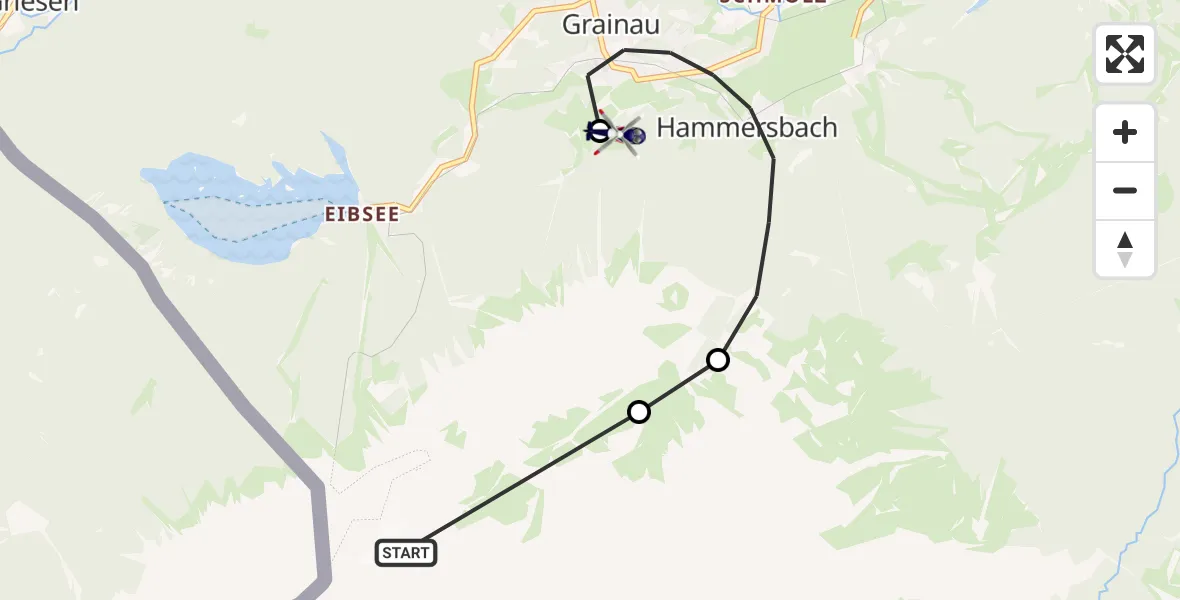 Flugroute Polizeihubschrauber Grainau - Brandweg Hubschrauberlandeplatz, 26 September 2026, 07:02