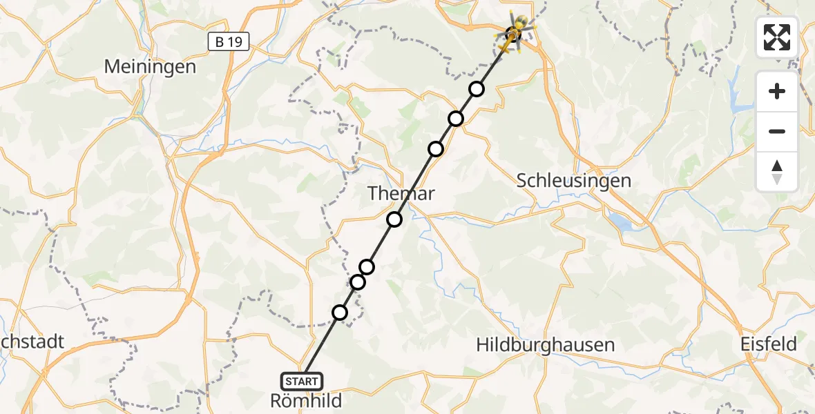 Flugroute Rettungshubschrauber Römhild - Suhl, 26 September 2026, 07:04