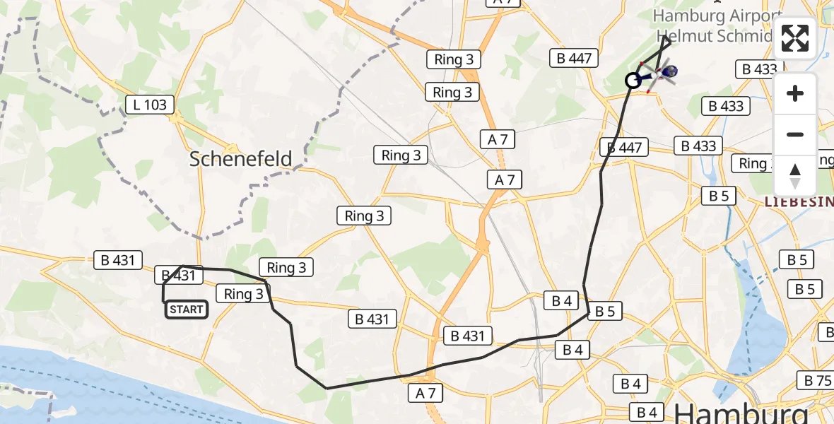 Flugroute Polizeihubschrauber Hamburg - Hamburg Helmut Schmidt Flughafen, 26 September 2026, 07:07
