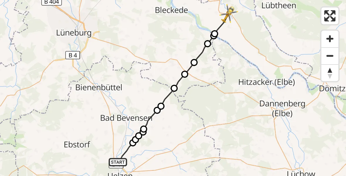 Flugroute Rettungshubschrauber Uelzen - Amt Neuhaus, 26 September 2026, 07:08