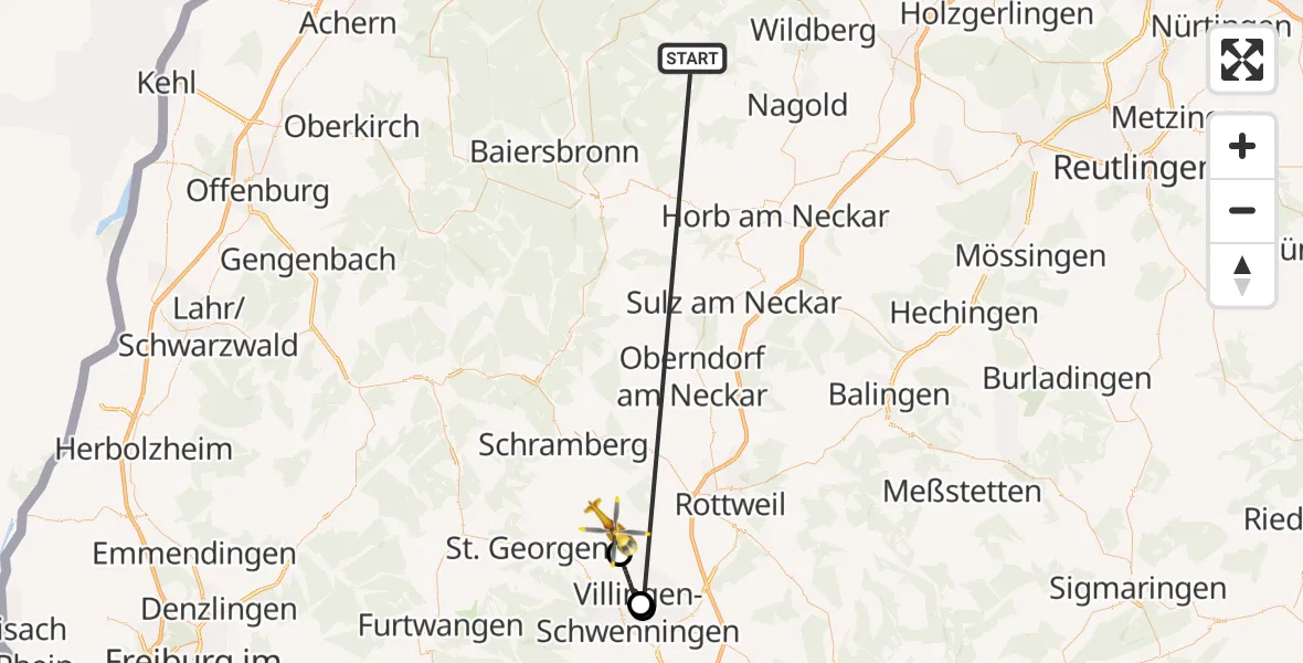 Flugroute Ambulanzhubschrauber Altensteig - Königsfeld im Schwarzwald, 26 September 2026, 07:10