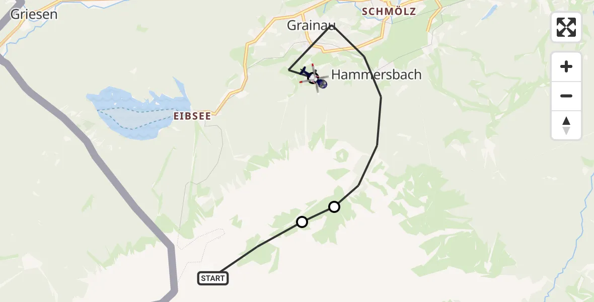 Flugroute Polizeihubschrauber Grainau - Brandweg Hubschrauberlandeplatz, 26 September 2026, 07:13