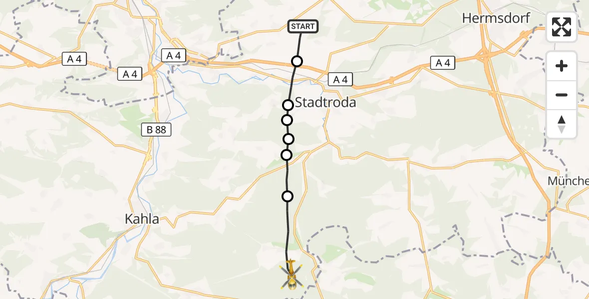 Flugroute Rettungshubschrauber Schlöben - Trockenborn-Wolfersdorf, 26 September 2026, 07:14