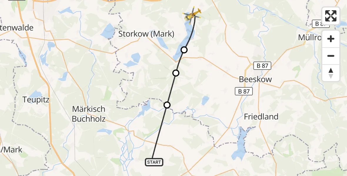 Flugroute Rettungshubschrauber Märkische Heide - Bad Saarow Hospital Hubschrauberlandeplatz, 26 September 2026, 07:16