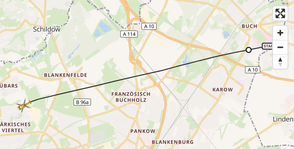Flugroute Rettungshubschrauber Helios Clinic Berlin-Buch - Berlin, 26 September 2026, 07:20
