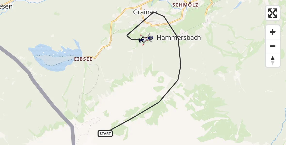 Flugroute Polizeihubschrauber Grainau - Brandweg Hubschrauberlandeplatz, 26 September 2026, 07:26
