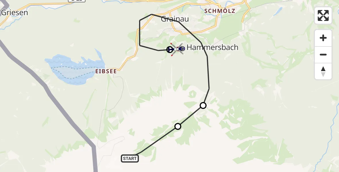 Flugroute Polizeihubschrauber Grainau - Brandweg Hubschrauberlandeplatz, 26 September 2026, 07:38