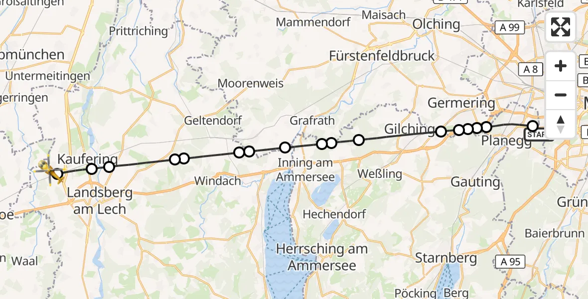 Flugroute Rettungshubschrauber DRF Air Rescue München Hubschrauberlandeplatz - Igling, 26 September 2026, 07:55