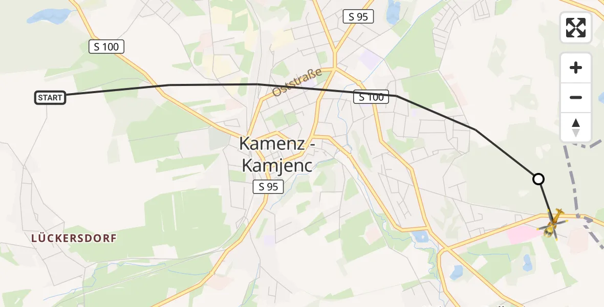 Flugroute Rettungshubschrauber Kamenz - Kamenz Hubschrauberlandeplatz, 26 September 2026, 07:55