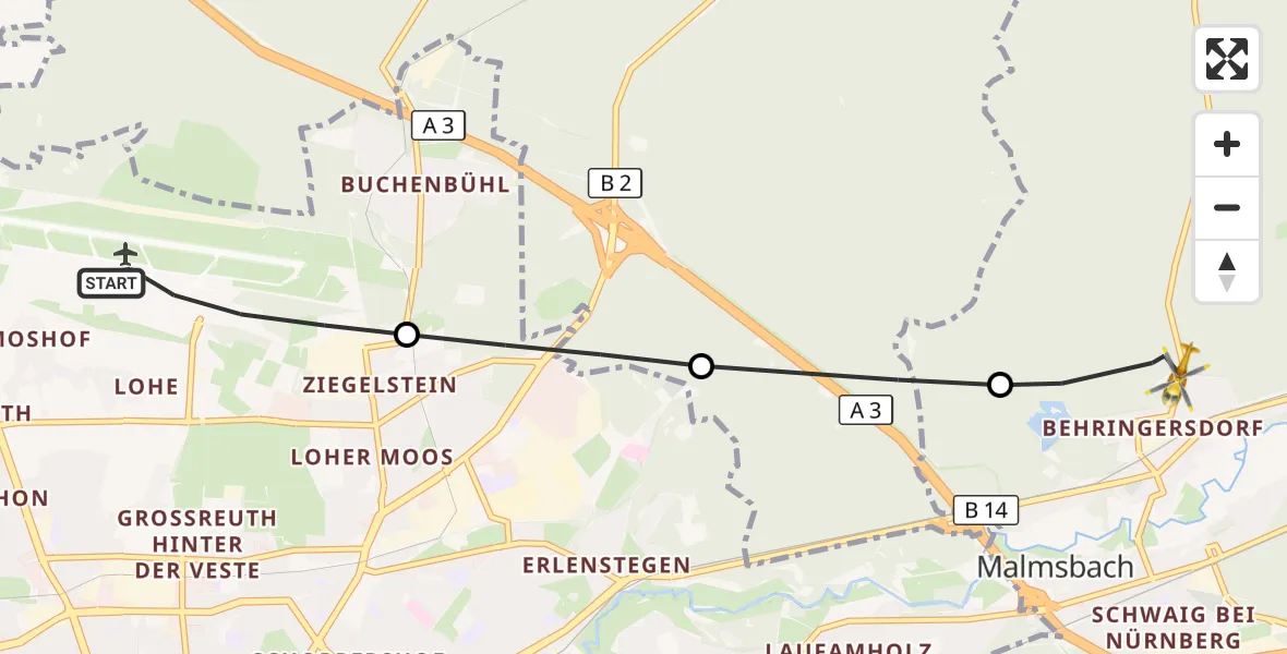 Flugroute Ambulanzhubschrauber Flughafen Nuremberg - Schwaig b.Nürnberg, 26 September 2026, 08:00