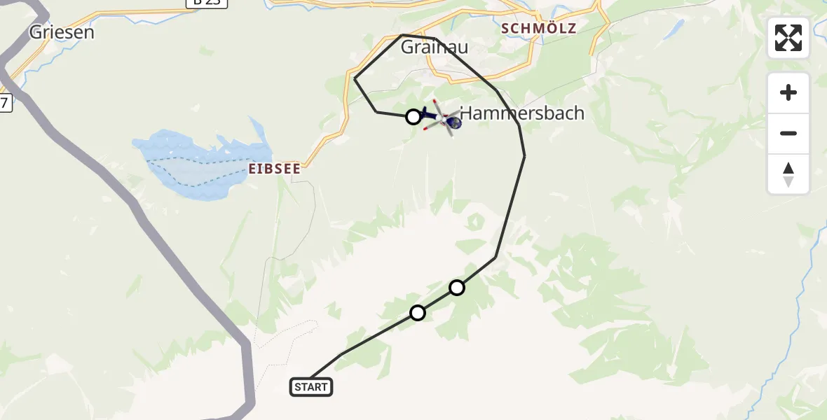Flugroute Polizeihubschrauber Grainau - Brandweg Hubschrauberlandeplatz, 26 September 2026, 08:07